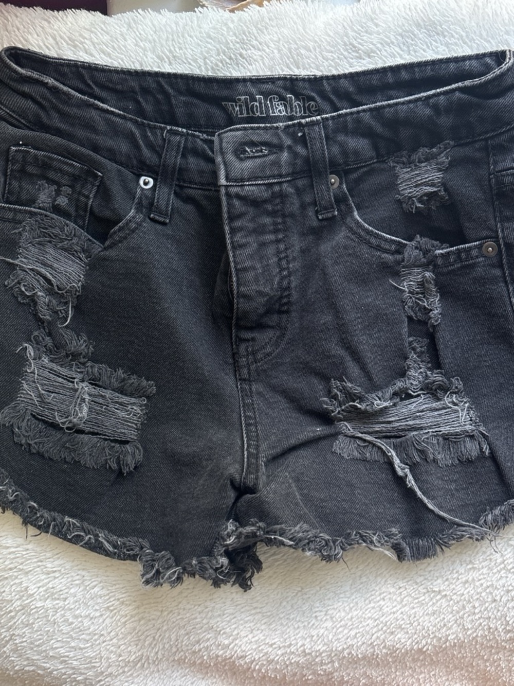 wild fable Black Distressed High-Rise Denim Shorts